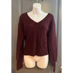 Fashion Nova Deep Red V-Neck Sweater